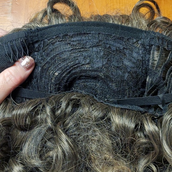 Spring curls Ombre black & brown wig. Bangs 15" curled 21" stretched syn… - Picture 10 of 16